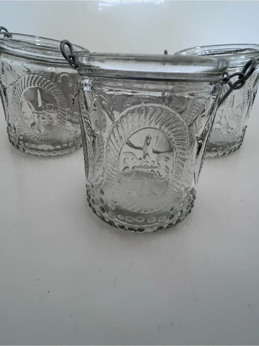 Set of 3 Fleur de Lis Glass Votive Candle Holders French Cottage Farmhouse